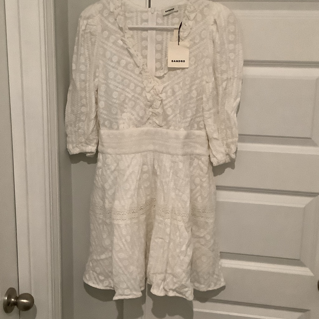 43 Sandro Paris Gianni Broderie Anglaise Ecru Dress Brand New